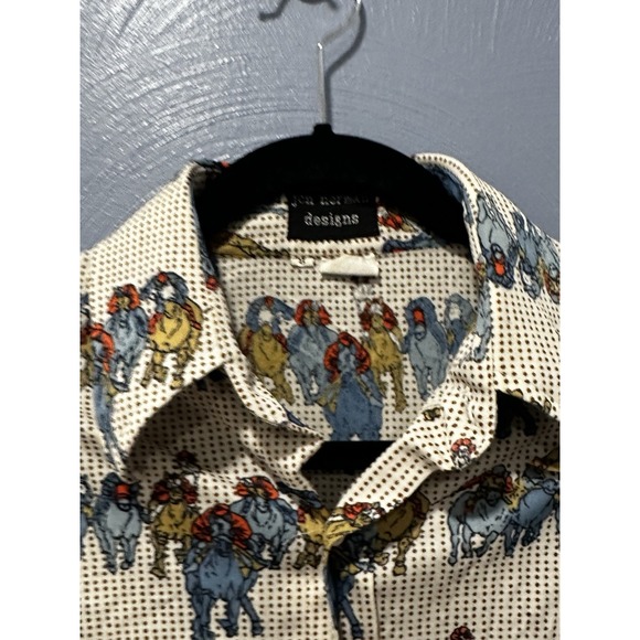 Rare! Vintage Mens Horse Race Print 70s Disco Collar Taiwan Equestrian Derby - Picture 5 of 7